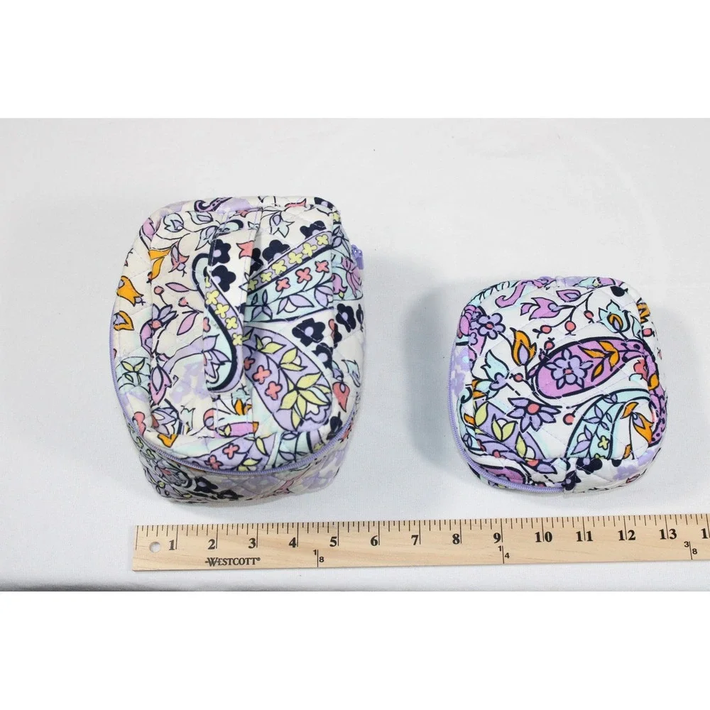 Vera Bradley Floral Quilted Cosmetic Travel Case Set Purple Makeup Bag Mini Case